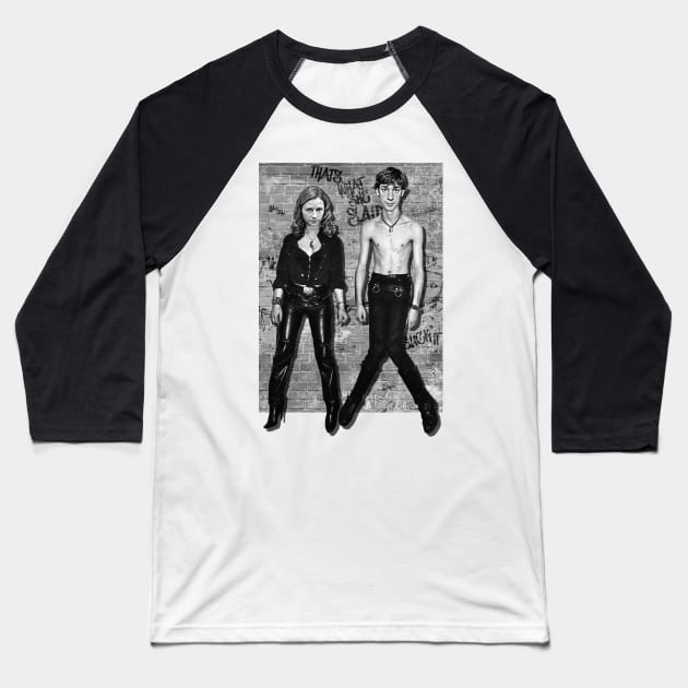 JIM + PAM // The Office Punk Rock Parody Baseball T-Shirt by darklordpug